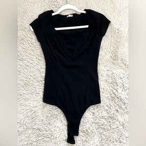 Free People deep V plunge wire bodysuit, black, size small